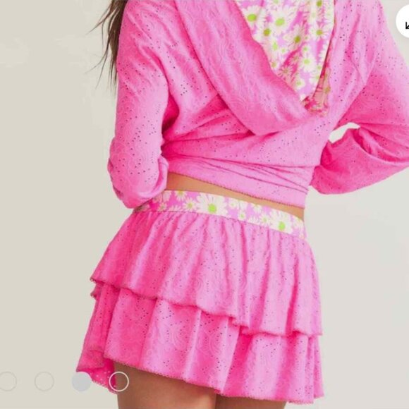 LoveShackFancy Cotton Candy Pink Eyelet Paisley Tiered Skirt S NWT - Picture 2 of 6